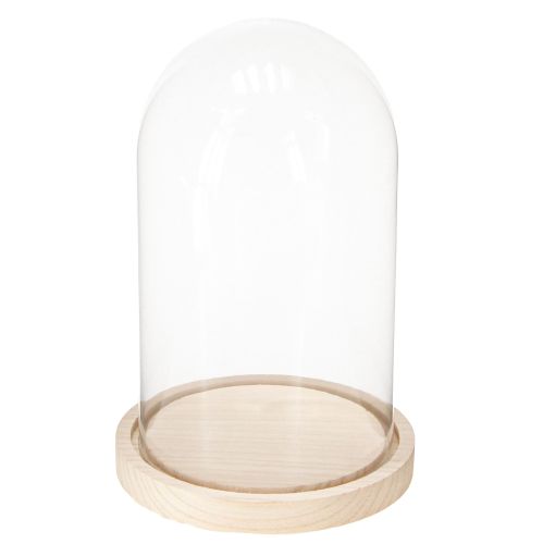 Artikel Glasklocka på träbricka, glasburk, klar, naturlig, Ø17cm, H24cm