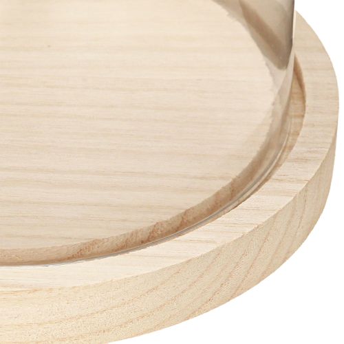Artikel Glasklocka på träbricka, glasburk, klar, naturlig, Ø17cm, H24cm