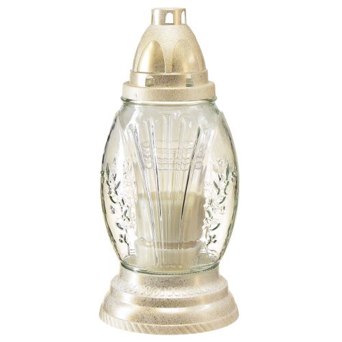 Floristik24 Gravljus glasvas retro gravlykta klar vitguld Ø11cm H26,5cm