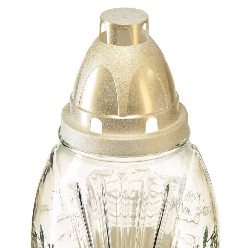 Floristik24 Gravljus glasvas retro gravlykta klar vitguld Ø11cm H26,5cm