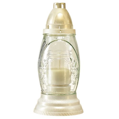 Floristik24 Gravljus glasvas retro gravlykta klar vitguld Ø11cm H26,5cm