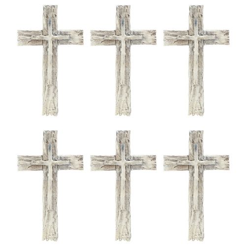 Artikel Gravdekoration kors rustik gråvit polyresin 12×7cm 6 st