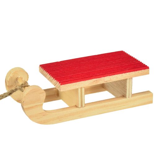 Artikel Träsläde miniatyr, röd-natur, 4x8,5 cm, set om 6 - juldekoration