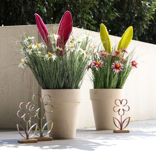 Floristik24 Kanin dekorativa öron rosa för påsk flockade pinne H56cm