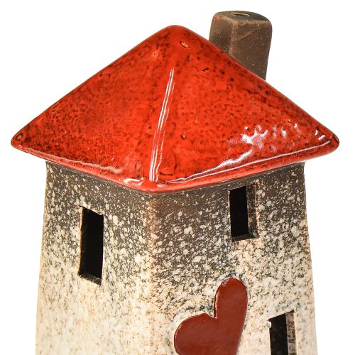 Floristik24 Kärleksfulla keramikhus - hjärtdesign, röd &amp; naturlig, 17,5 cm - romantisk dekoration för hemmet, 2 stycken