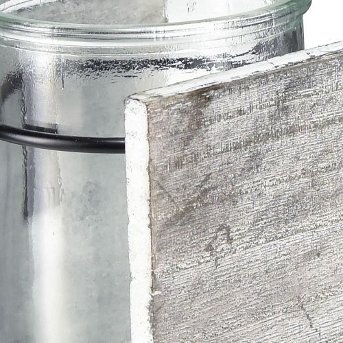 Artikel Värmeljushållare av glas i rustik träram - gråvit, 10x9x10cm - charmig bordsdekoration 3 st