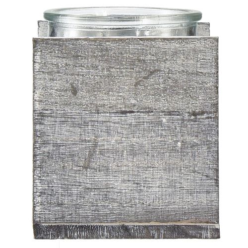 Artikel Värmeljushållare av glas i rustik träram - gråvit, 10x9x10cm - charmig bordsdekoration 3 st