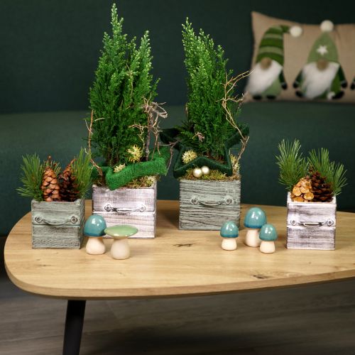 Artikel Trälådset med handtag, torkad vit, 12x12cm &amp; 9x9cm - Rustik förvaring - Set med 2