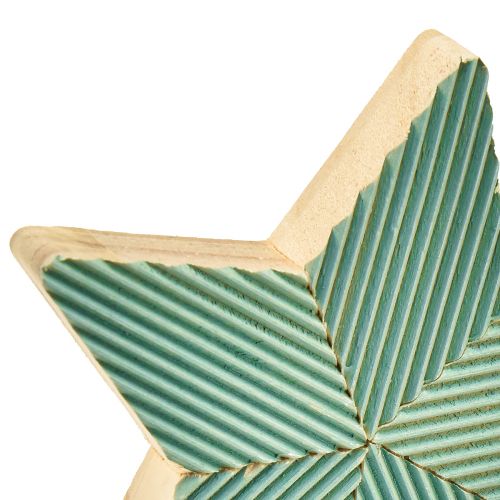 Artikel Trästjärnor räfflad bordsdekoration grön mintvit 11cm 6 st
