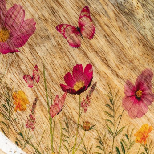 Artikel Trätallrikar med blommor och fjärilar, naturrosa, Ø15 cm, 3 stycken