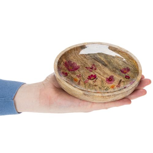 Artikel Trätallrikar med blommor och fjärilar, naturrosa, Ø15 cm, 3 stycken