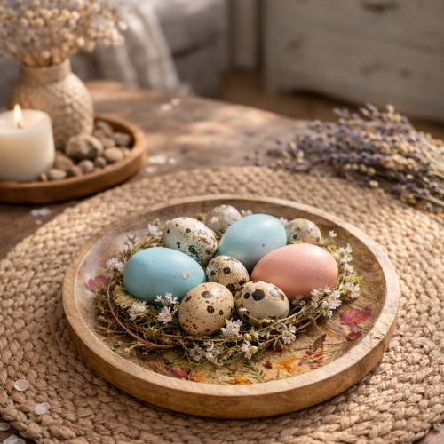 Artikel Trätallrikar med blommor och fjärilar, naturrosa, Ø15 cm, 3 stycken