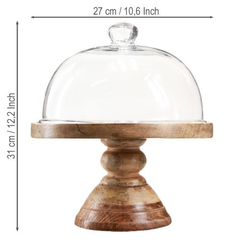 Artikel Trätallrik med glaskupol, dekorativ ostkupol Ø27cm H31cm