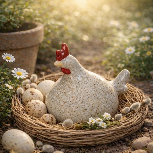 Artikel Keramisk kycklingfigur, rolig design för snygg heminredning, 16 cm, 2 stycken