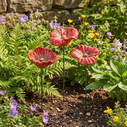 Artikel Keramisk vallmoblomma romantisk dekoration för vårträdgård och blomsterrabatter 31 cm 6 st