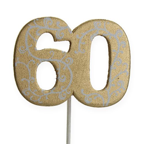 Floristik24 Nummer &quot;60&quot; för att fästa träguld 36st