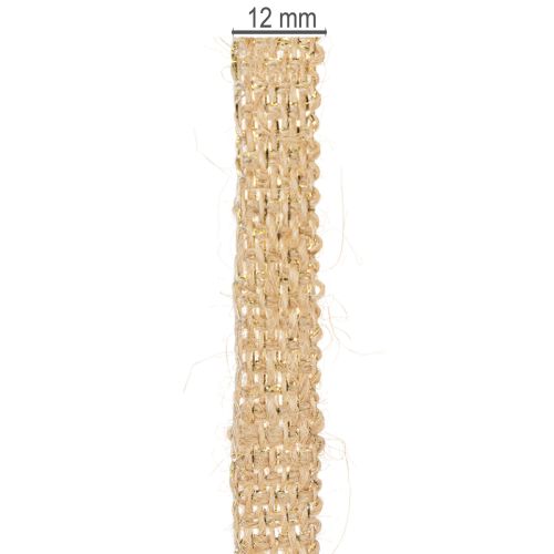 Artikel Juteband, rustikt dekorationsband, naturlig jute, guld, 12mm, 10m