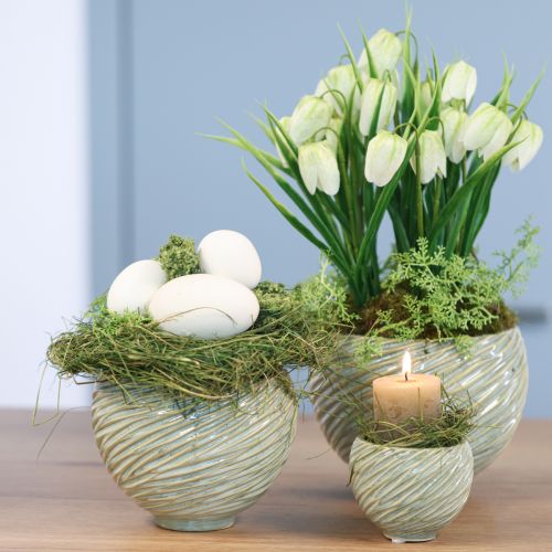 Artikel Keramiska skålar i grön spiraldesign Ø9cm H7cm 4st
