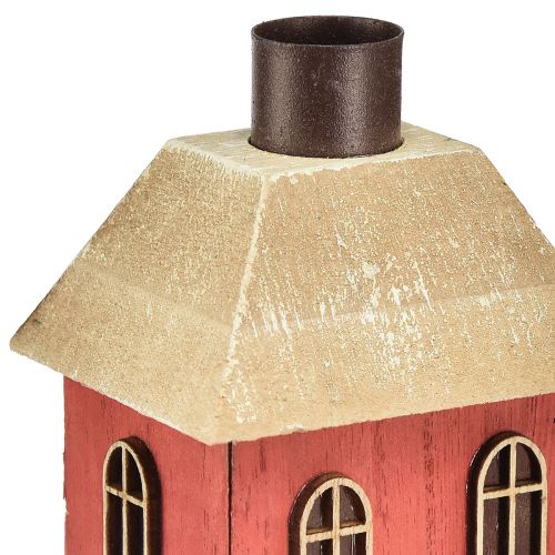Floristik24 Ljusstake hus trä röd pinne ljusstake H14,5cm 2st