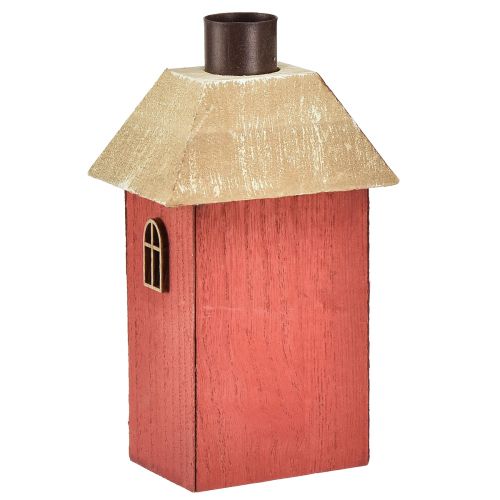 Artikel Ljusstake hus trä röd pinne ljusstake H14,5cm 2st