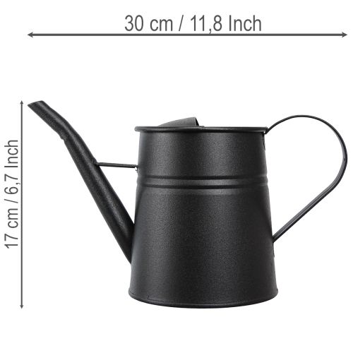 Snygg liten dekorativ vattenkanna, svart metall, 30x13x17cm, 1,7l, kruka, lägenhets-/balkongdekoration | Floristik24.se
