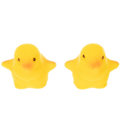 Artikel Små påskkycklingar, flockade i gult och orange, 4,5 cm höga, 18 stycken