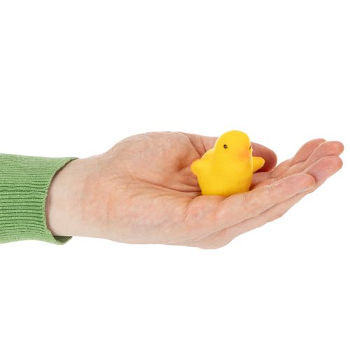 Artikel Små påskkycklingar, flockade i gult och orange, 4,5 cm höga, 18 stycken