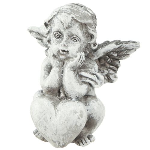 Artikel Liten ängel med hjärta gravdekoration figur grå H5,5cm 6 st