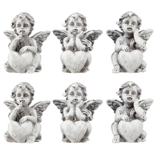 Artikel Liten ängel med hjärta gravdekoration figur grå H5,5cm 6 st