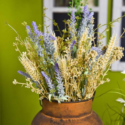 Floristik24 Konstgjord lavendelbunt, sidenblommor, fältbukett av lavendel med öron av vete och ängsås