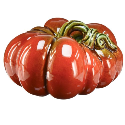 Artikel Glänsande keramisk pumpa i ljust röd-orange med grön stjälk - 21,5 cm - perfekt höstdekoration