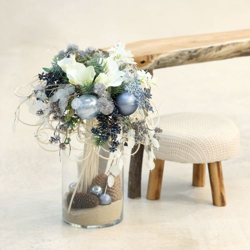 Artikel Kulset i blått/silver – matt och glansigt, glasdekoration för vinterblomster 7,5 cm 12 st