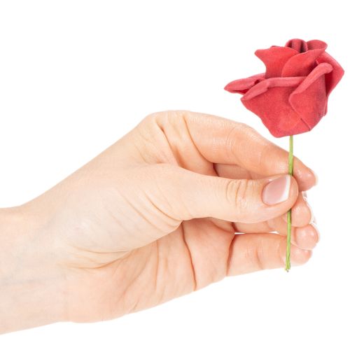 Konstgjord röd rosblomma med stjälk, 5 cm, 100 stycken | Floristik24.se