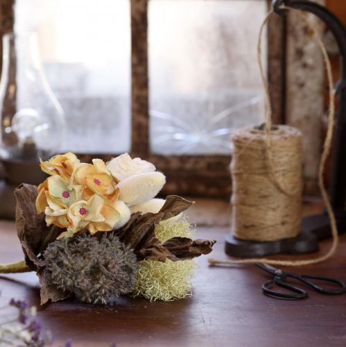 Artikel Konstgjord blombukett, ros, hortensia, torr look, vintagedekoration, 38 cm