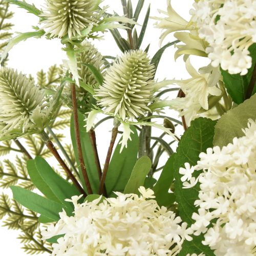 Artikel Konstgjord blombukett snöbollsväxt teasel ormbunke 65cm
