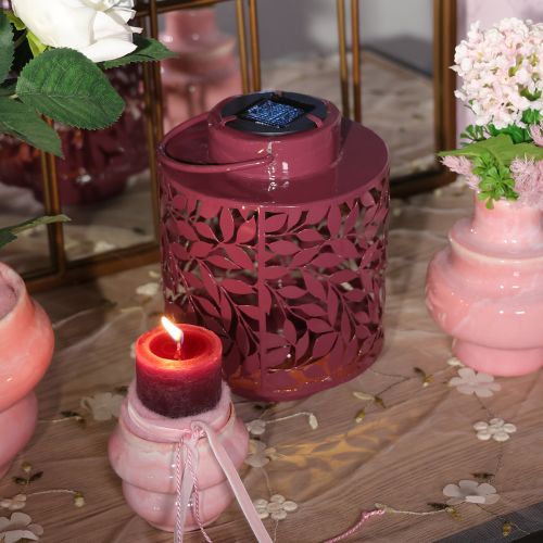 Artikel Lykta med lövmotiv, soldriven, för stämningsfull utomhusbelysning, 25 cm