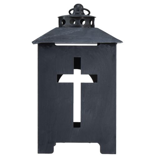 Artikel Lykta grav ljus korsfönster metall antikgrå 13 x 27cm