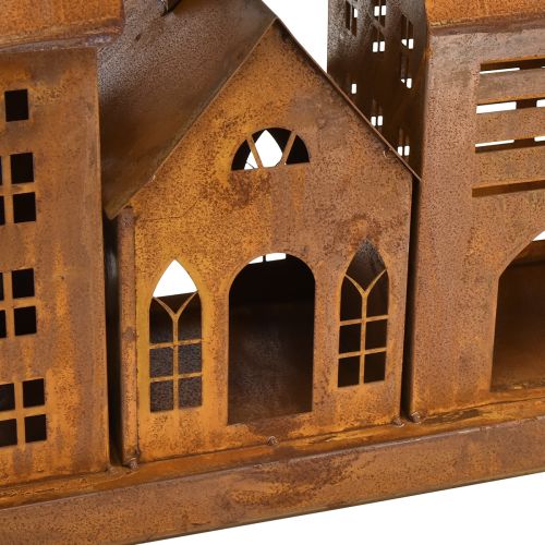 Floristik24 Vintage ljushus av metall i rostdesign – 80x15x35 cm – stämningsfull juldekoration