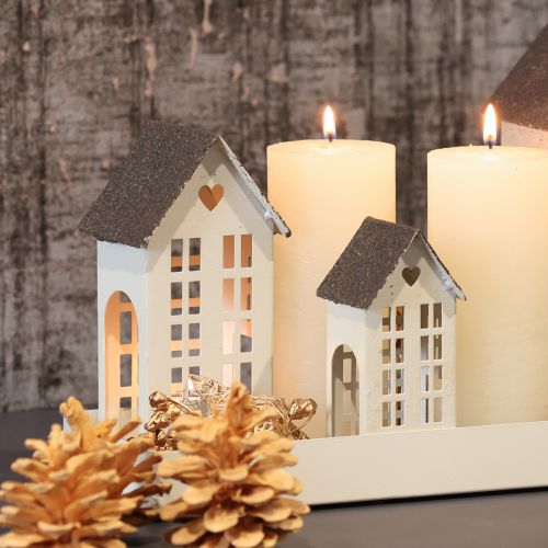 Fyrhusset Metall Tre Hus på Bricka 35cm 1 Set | Floristik24.se