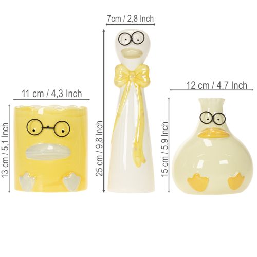 Set med dekorativa keramikfigurer av ankor med glasögon, 25 cm, 3 st | Floristik24.se
