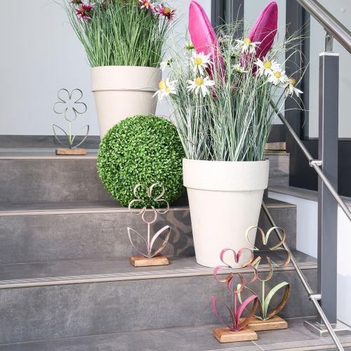 Floristik24 Metalldekorationsblomma på träfot Gammal Rosa Silver H29cm
