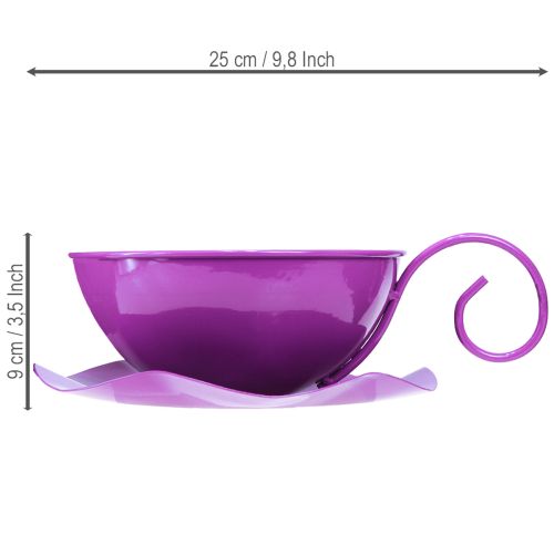 Dekorativ metallkopp Ø16cm H9cm tekopp med fat lila 2 st | Floristik24.se