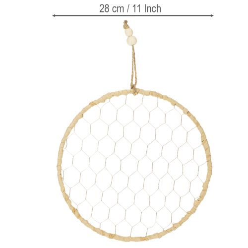 Artikel Boho metalldekorationsring, silver, Ø28 cm med naturlig raffia, set om 4 - hängande dekoration, väggdekoration