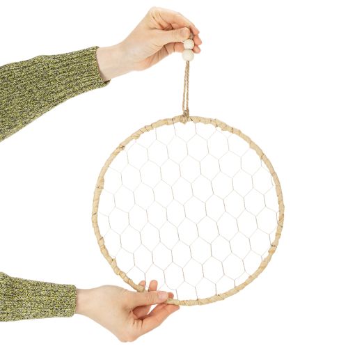 Artikel Boho metalldekorationsring, silver, Ø28 cm med naturlig raffia, set om 4 - hängande dekoration, väggdekoration