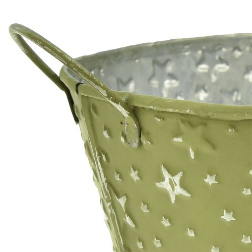 Artikel Metallskål ovala stjärnor och handtag gröna 31×16cm H12,5cm