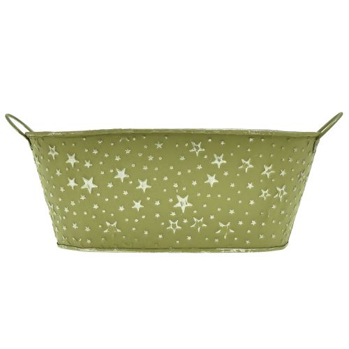 Artikel Metallskål ovala stjärnor och handtag gröna 31×16cm H12,5cm