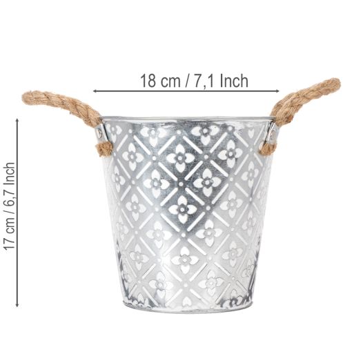Metallkruka, blomkruka med handtag, planteringslåda med blommönster Ø18cm | Floristik24.se
