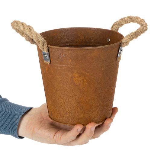 Metallkruka med handtag, örtkruka, rostdekoration Ø16,5cm H15cm | Floristik24.se