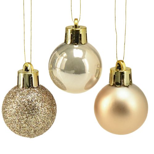 Floristik24 Mini julgranskulor Pearl Golden plast Ø3cm 14 st