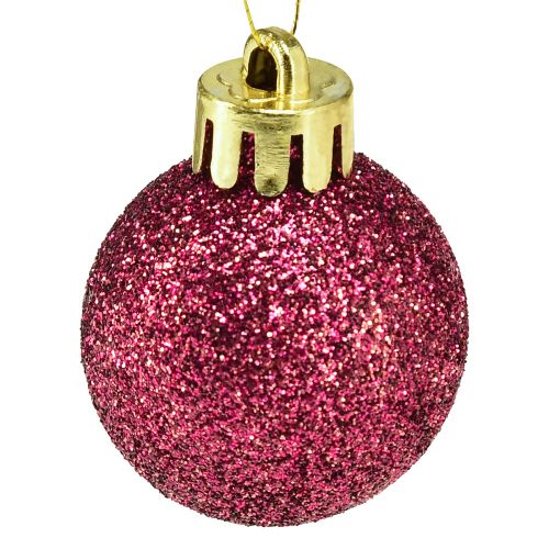 Artikel Mini julgranskulor rosa brytsäkra Ø3cm H3,5cm 14 st
